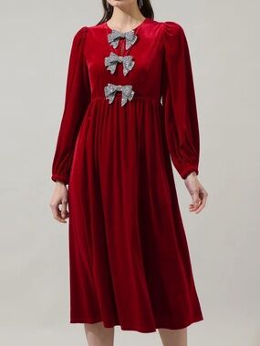 Sugarlips Jena Glow Rhinestone Bow Velvet Midi Dress
